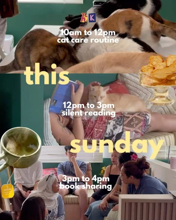 happening this sunday! book worms we&rsquo;re finally listening to you.. cat-themed book club it is 🐱 but just like a good book.. our sundays are slow burns. start the day helping with our cat care routine, then unwind! 

PS: you can also read from 