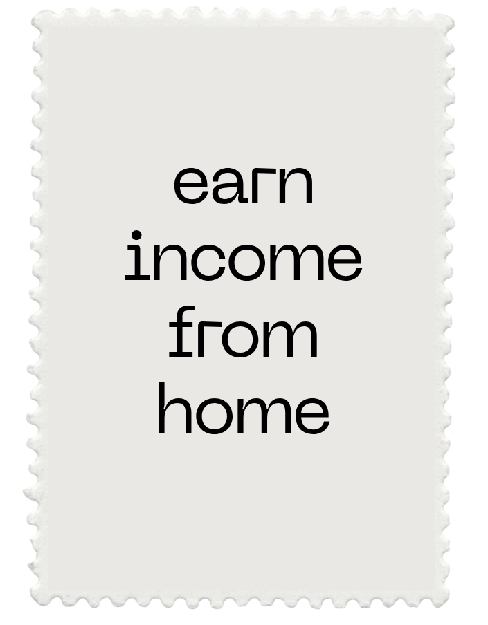 Text image reading 'earn income from home' in black font on a light background.