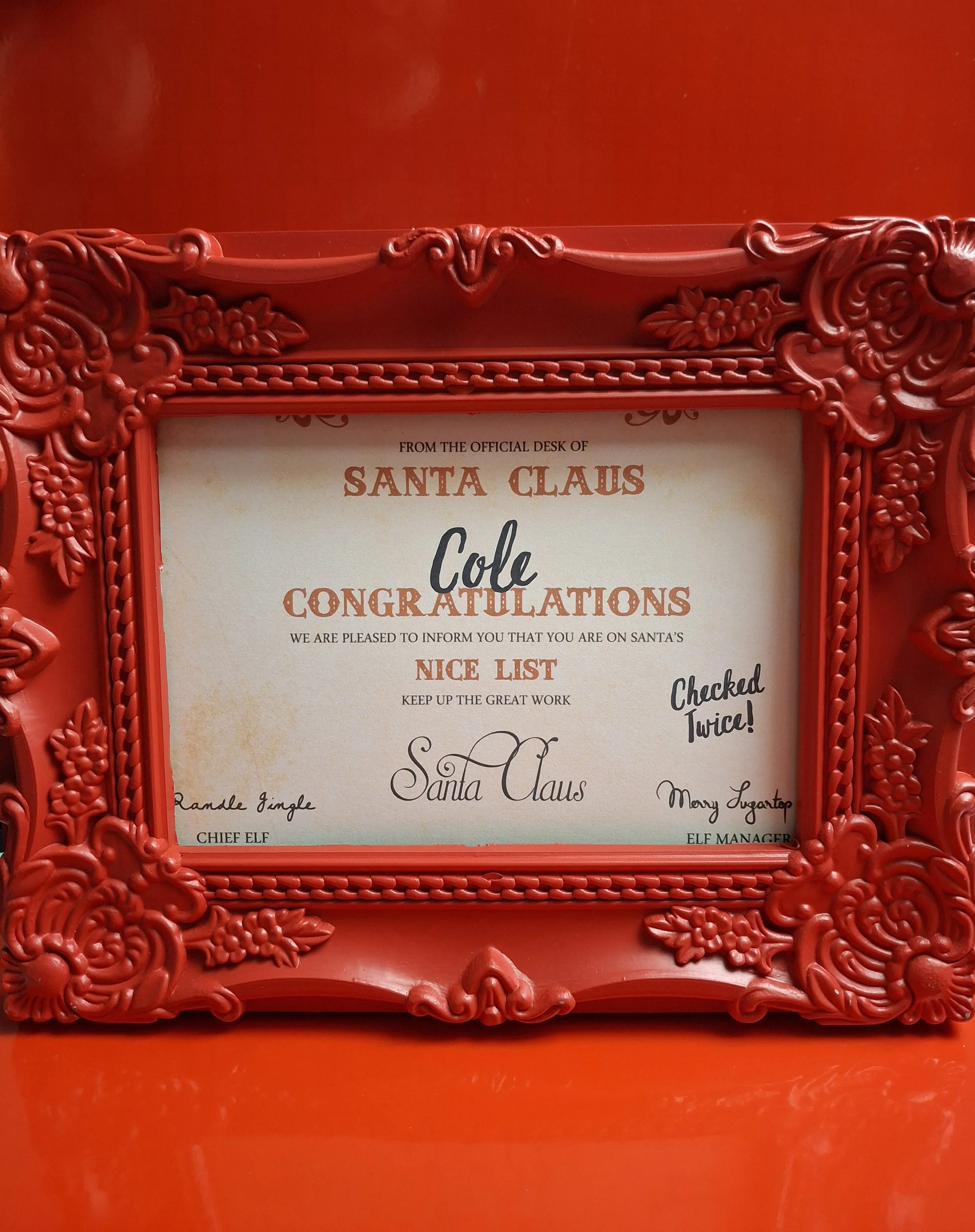 Santa Certificate In Red frame Custom Santa Certificate Gift Ideal For Christmas Eve Box