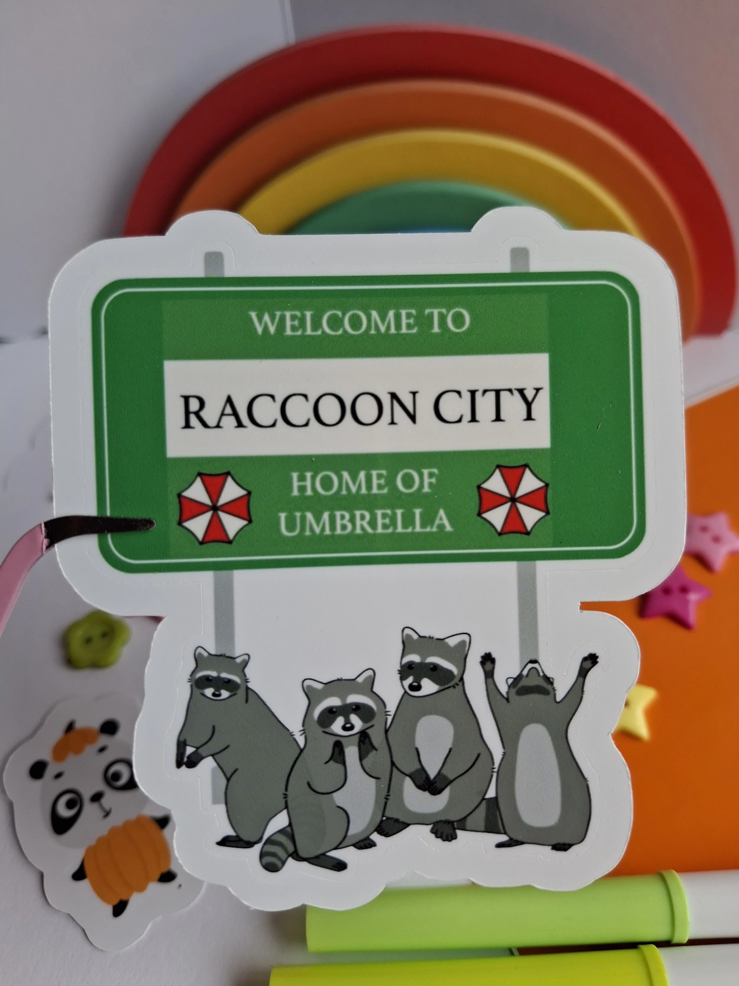 Raccoon City Sign Sticker with Raccoons Resident Evil Inspired Decal