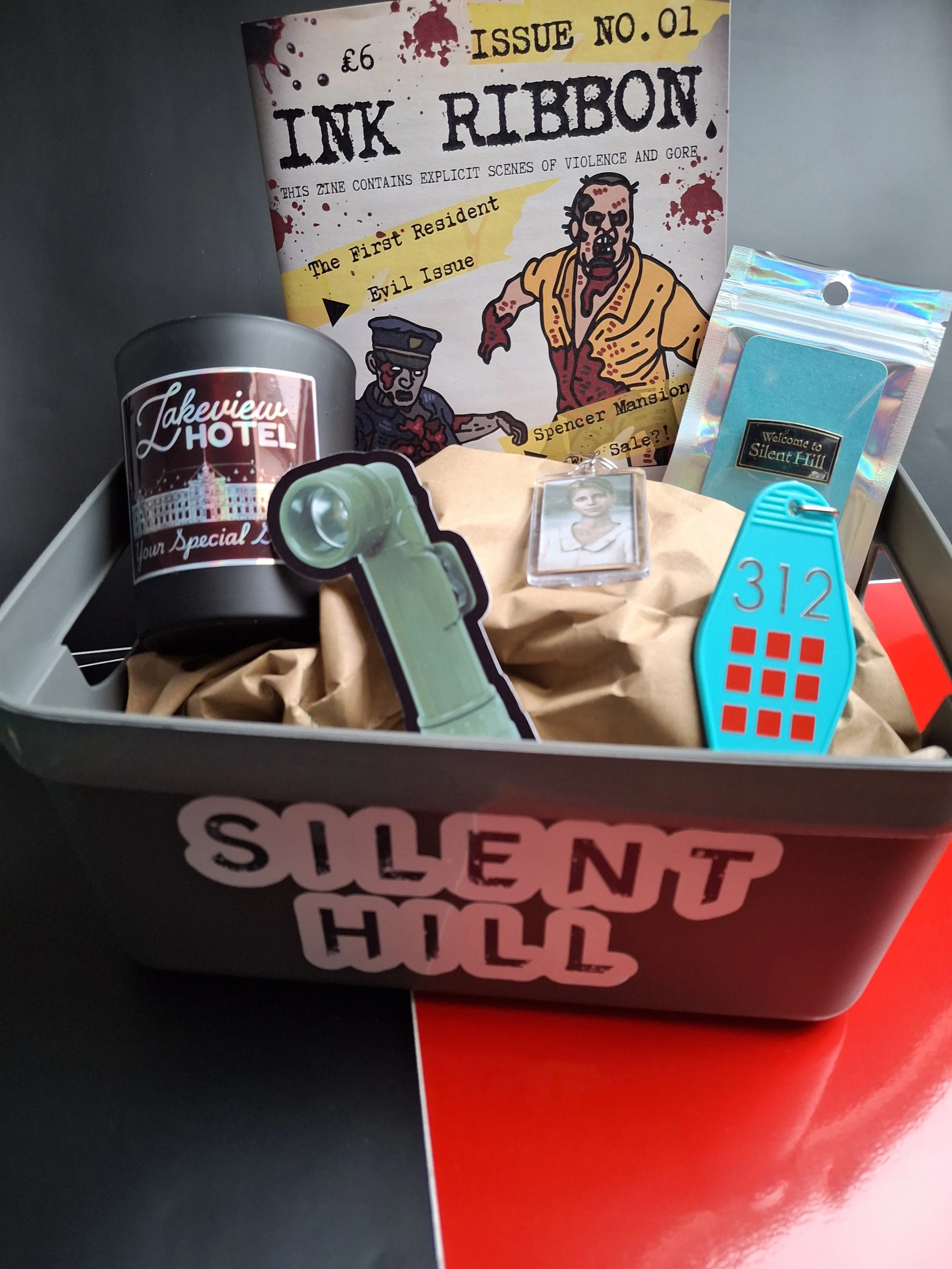 Silent Hill Gift Hamper Including Lakeview Candle Mary Keyring Room 312 Keyring and Horror Zine