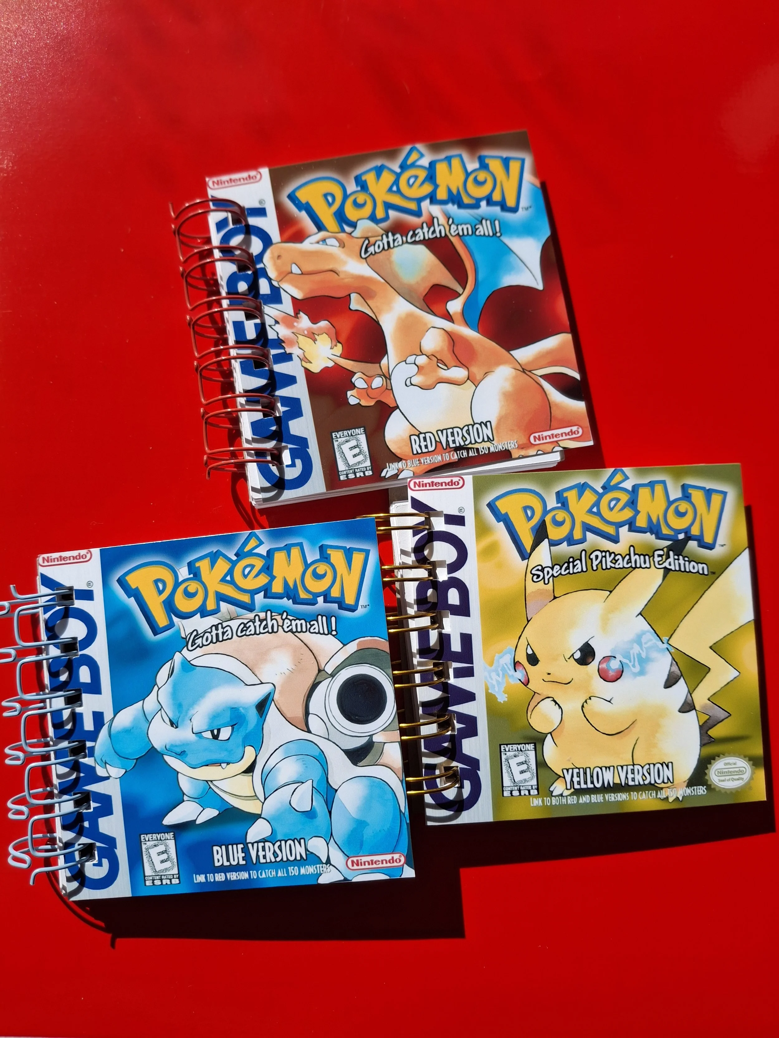 Pokemon Yellow, Red and Blue Mini Notebooks Spiral Bound Gameboy Covers Bundle