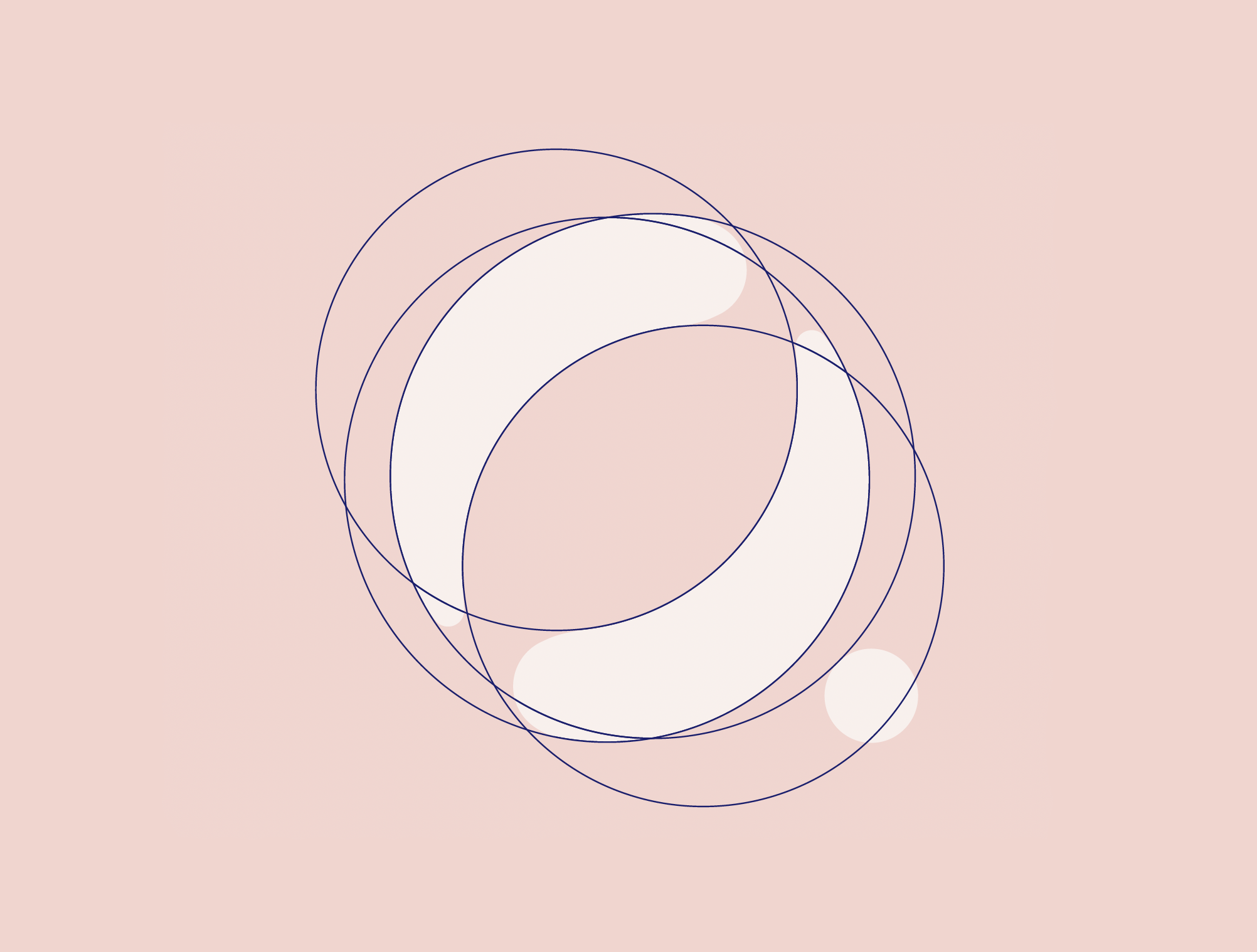 Abstract line art drawing of overlapping circles on a soft pink background.