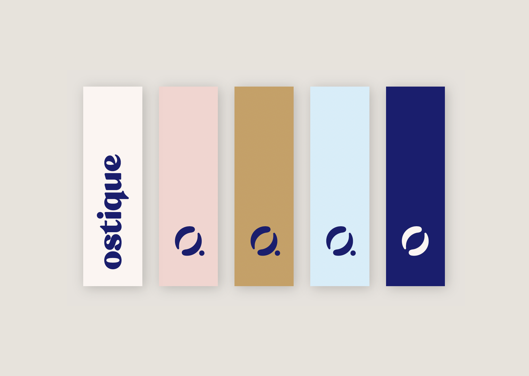 Close-up of five vertical colored bars with the word 'positive' written on one and a circular logo on each.