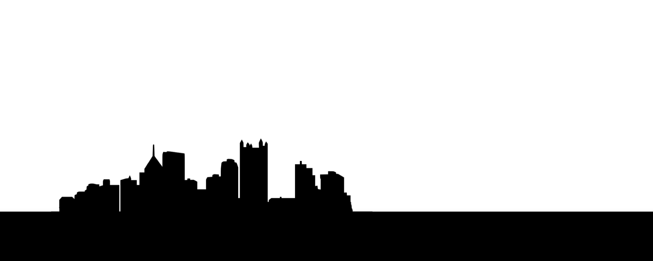 Pittsburgh skyline silhouette in white on black background.