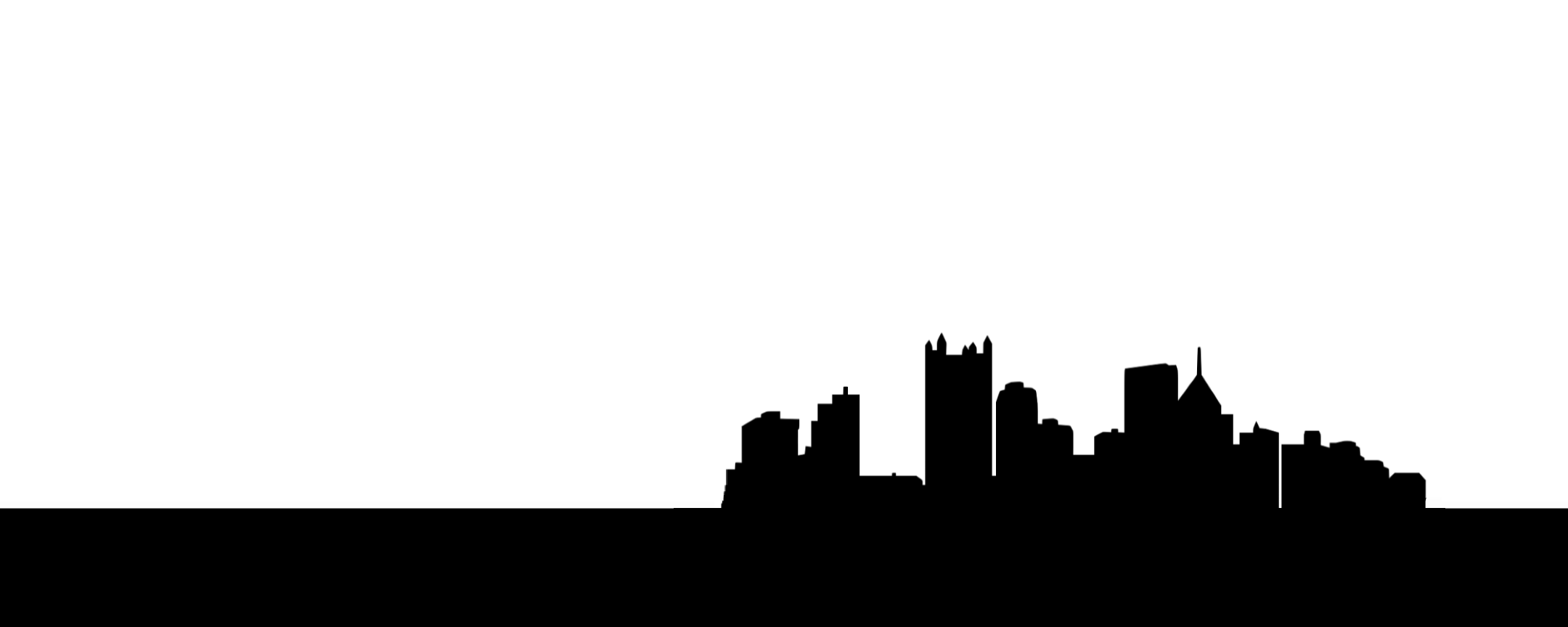 Pittsburgh skyline silhouette in white on black background.