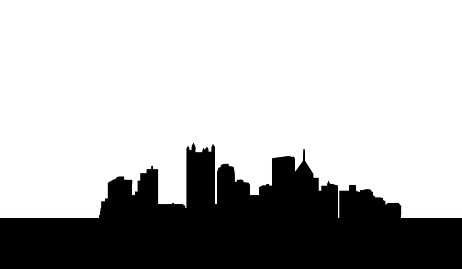 Pittsburgh skyline silhouette in white on black background.