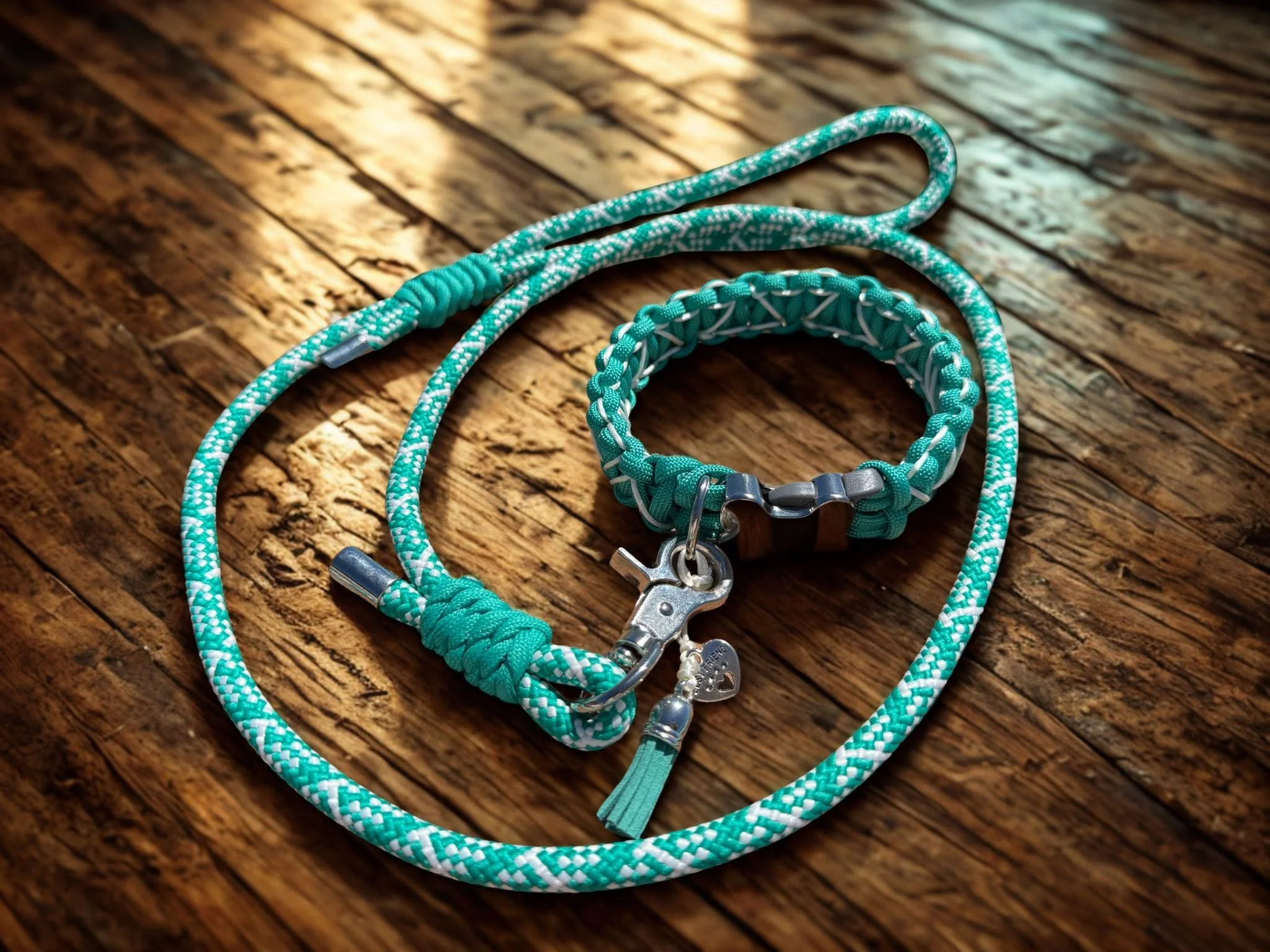 Mint green and white collar and lead set