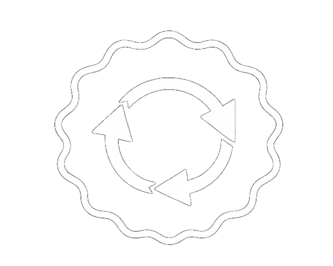 Circular arrow symbol inside a wavy border, representing recycling or refresh.