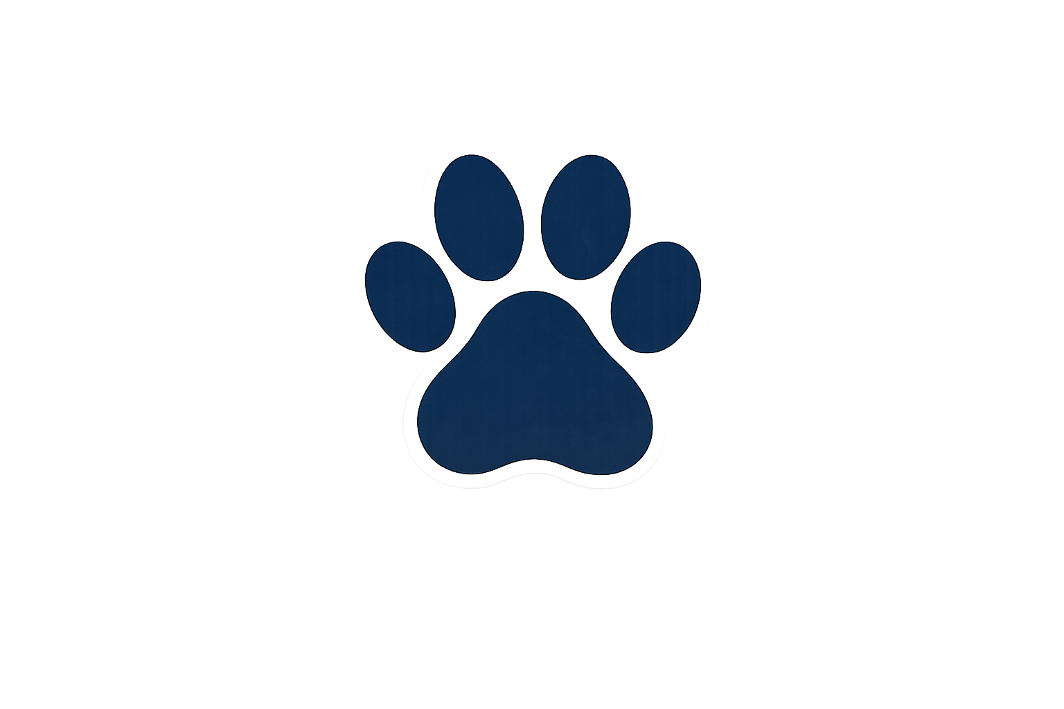 A blue paw print logo on a black background.
