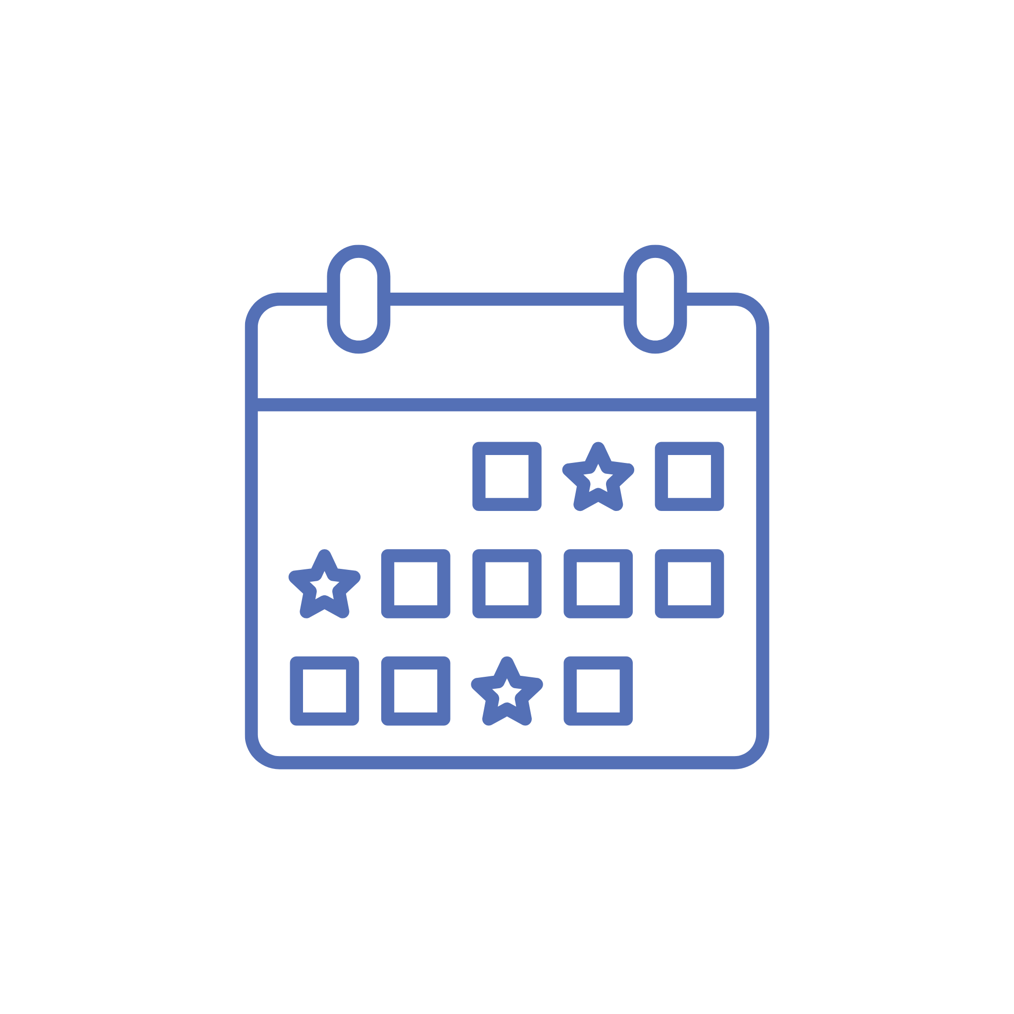 Icon of a calendar with a grid of days, representing scheduling or dates.