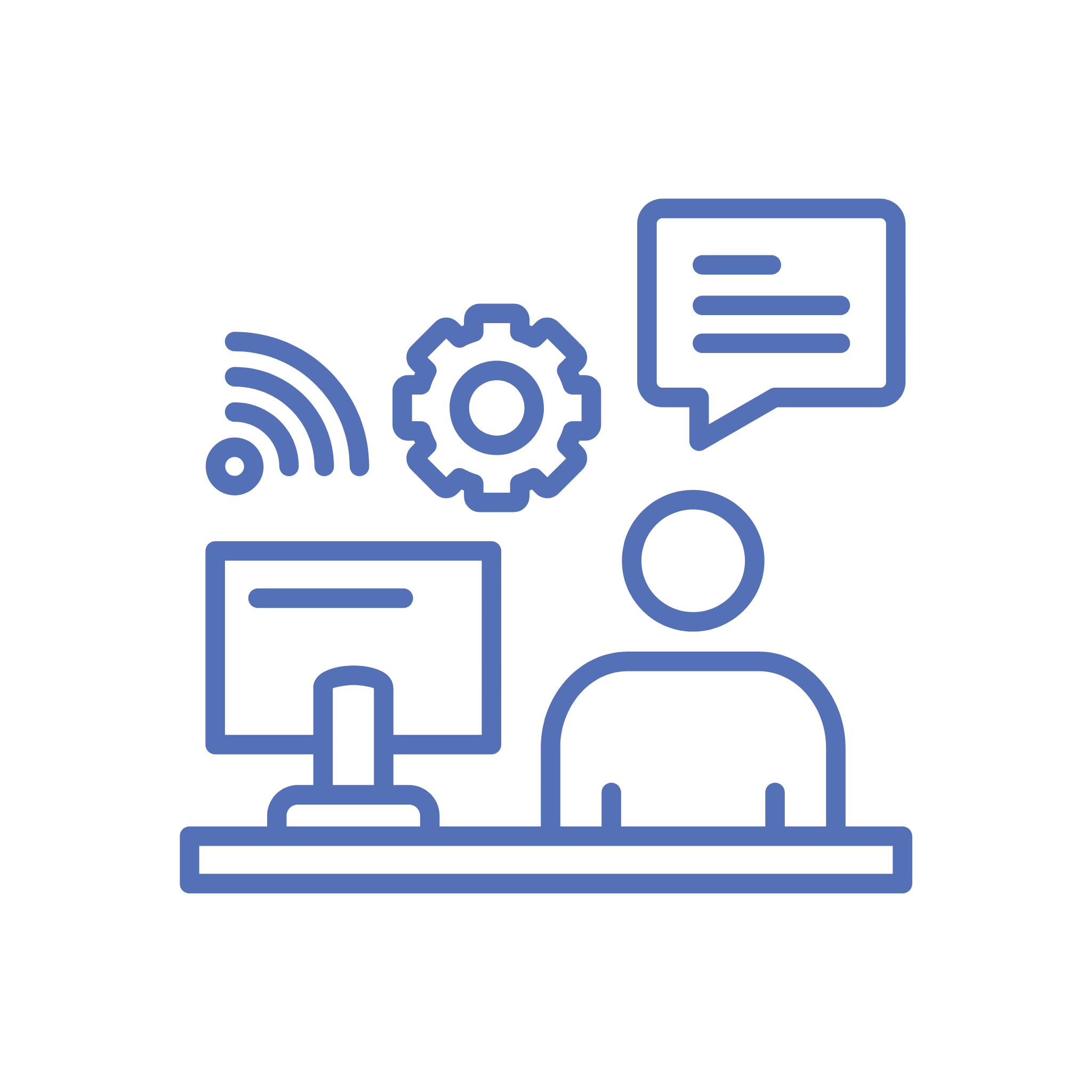 Icon of a customer support representative wearing a headset with stars on either side, on a black background.