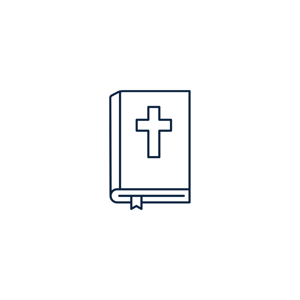 Outline of a Bible with a cross on the cover.