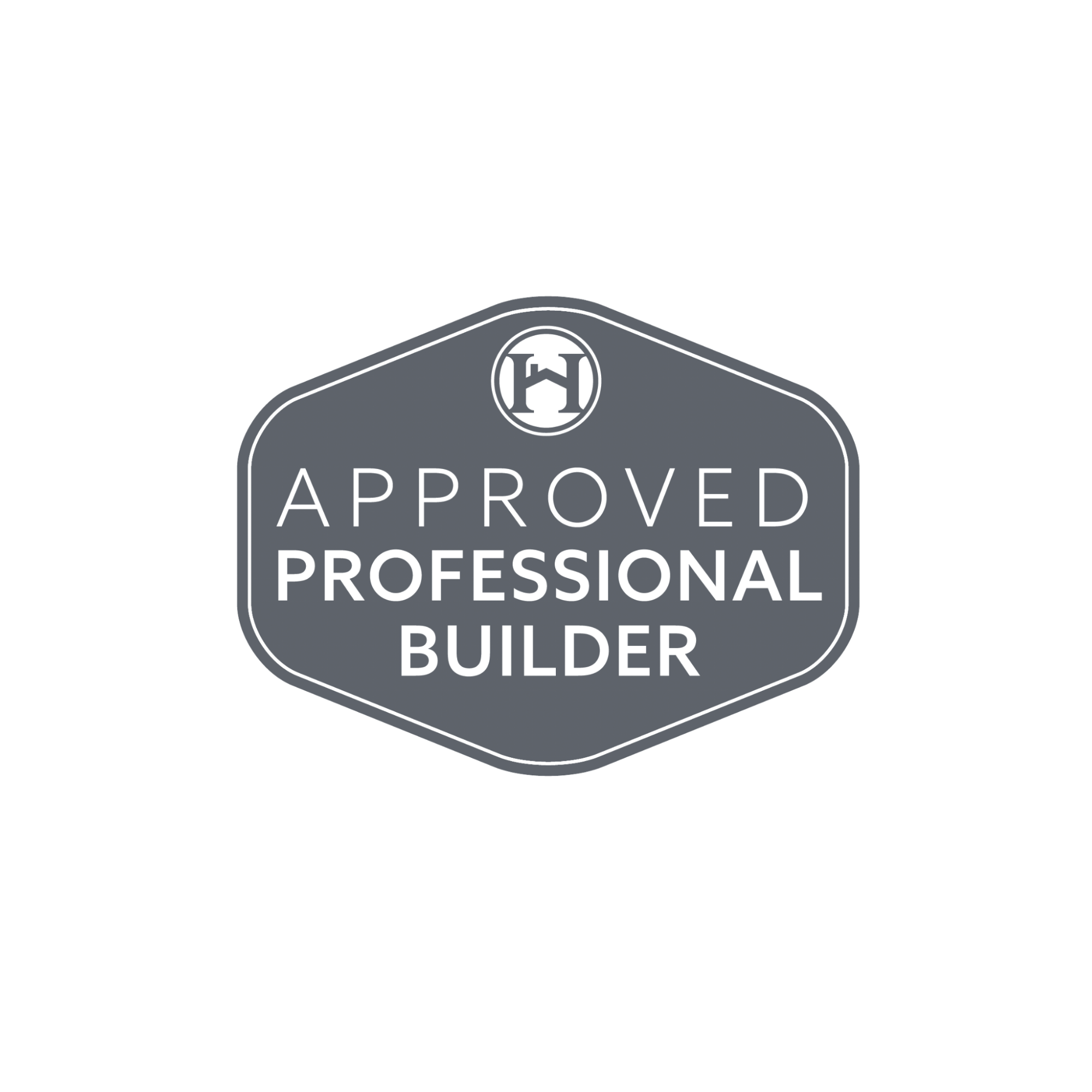 Black and white image of a badge with the words 'Approved Professional Builder' and a logo at the top center.