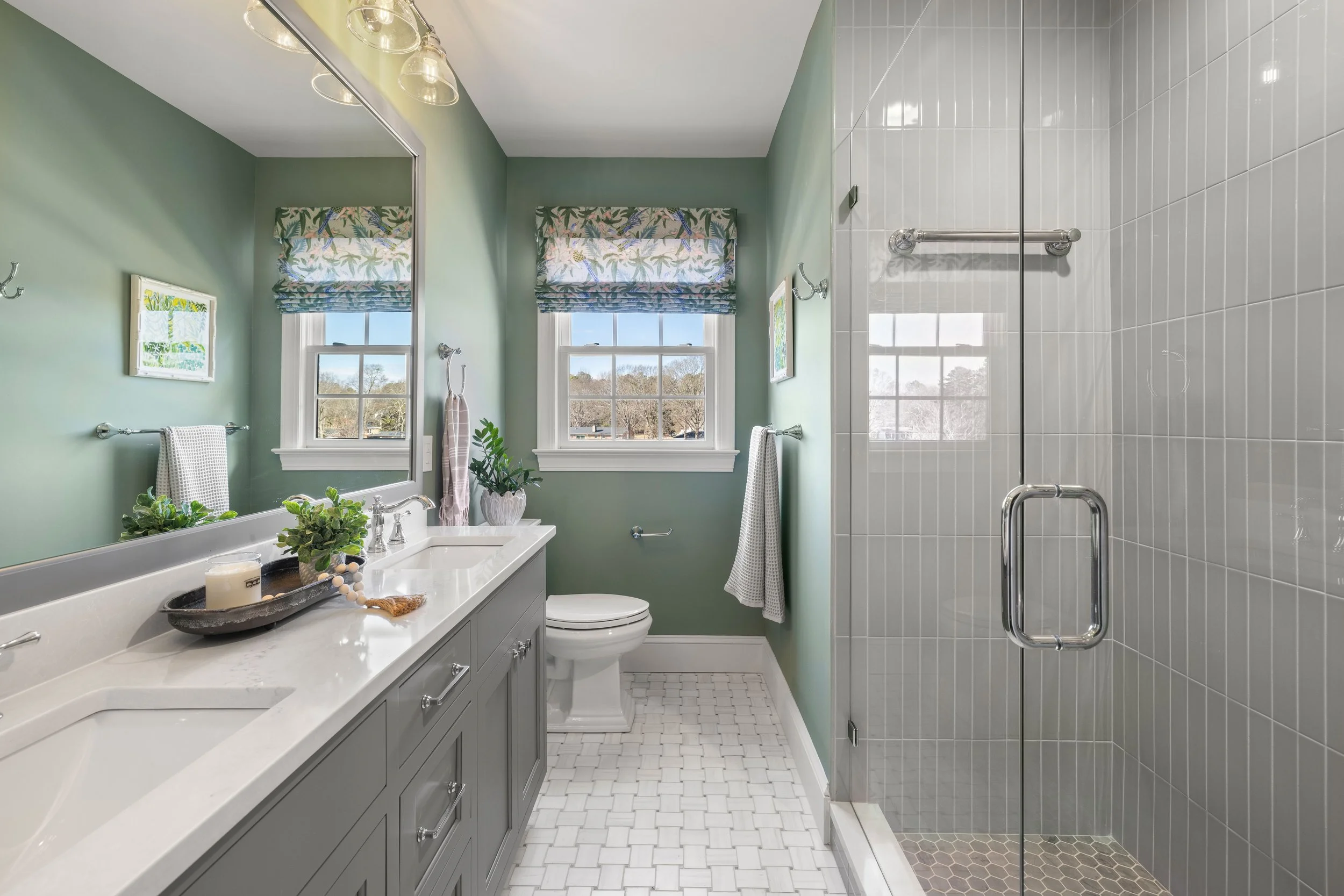 A traditional guest bathroom renovation with a shower remodel in Greenville South Carolina