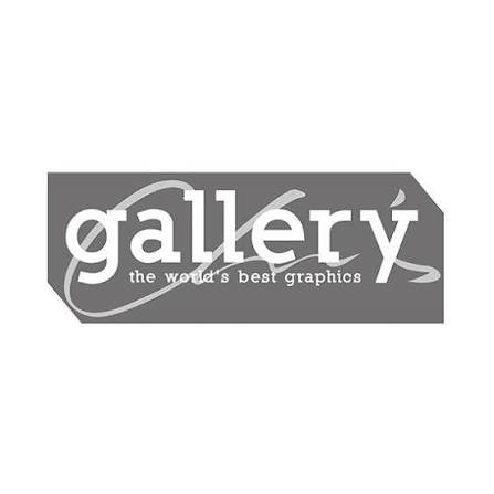 Logotipo de 'gallery' con la frase 'the world's best graphics' en fondo gris