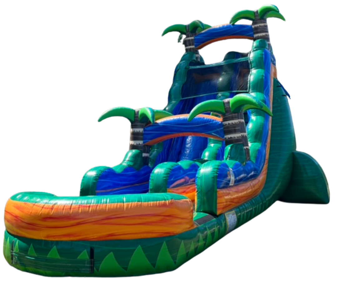 Swamp King 22-foot tropical inflatable water slide rental from Wild Valley Inflatables in Jefferson County, West Virginia.