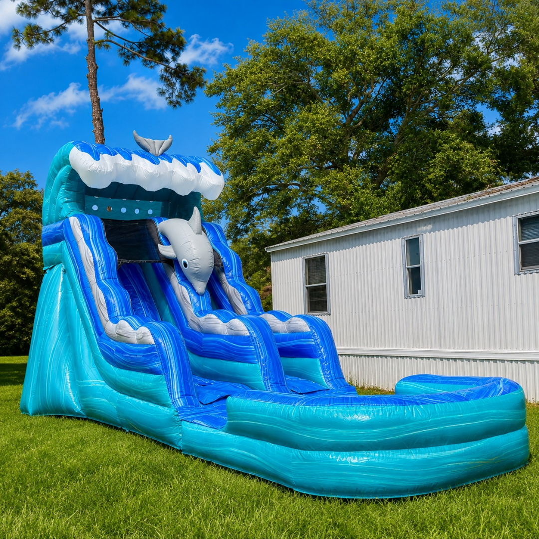 Lil Flipper 16-foot inflatable water slide rental for younger children from Wild Valley Inflatables in Jefferson County, West Virginia.