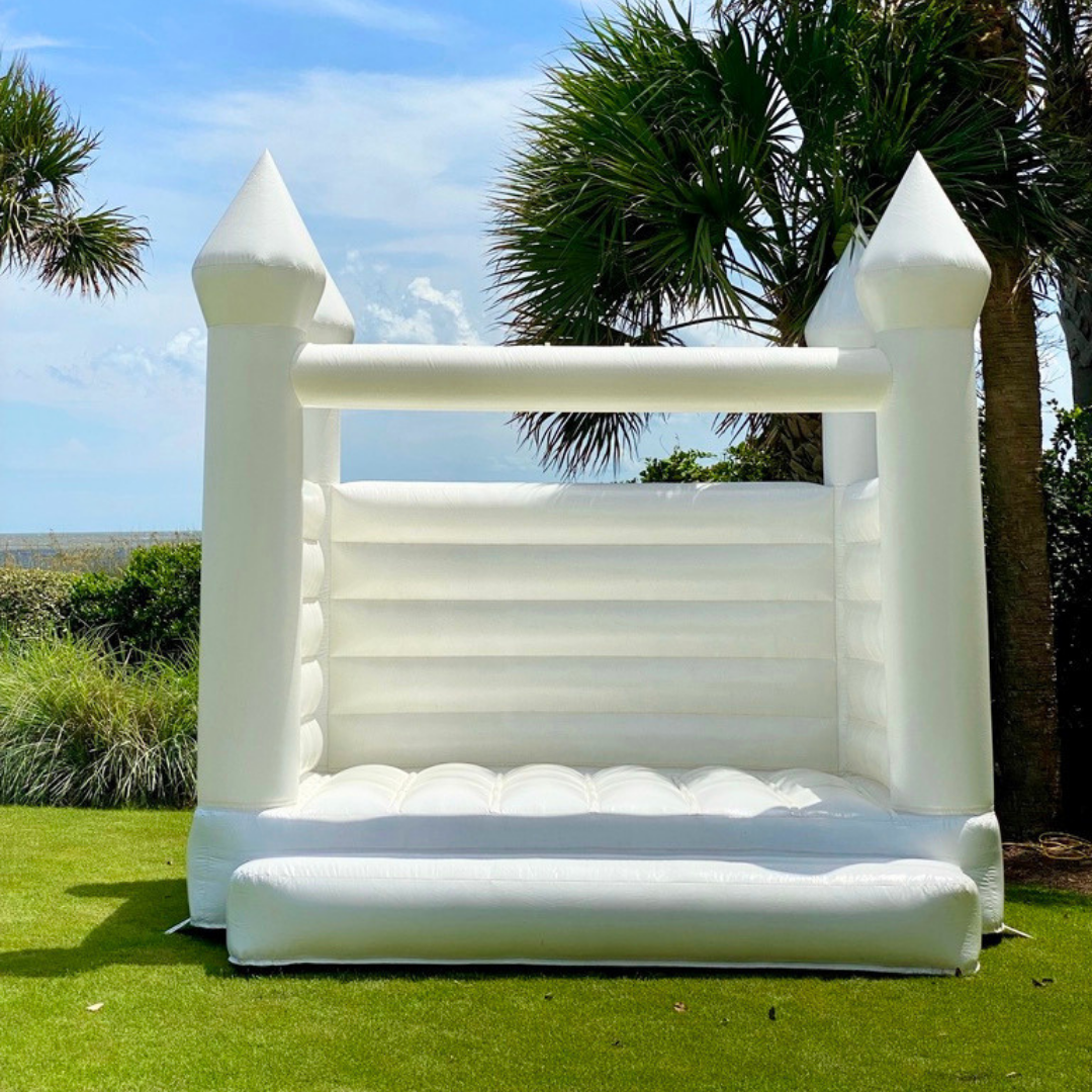 Cloud Castle elegant white bounce house rental for birthdays, weddings, baby showers, and special events in Jefferson County, West Virginia.