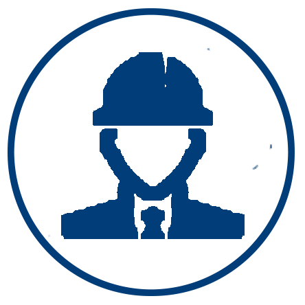 Icon of a person wearing a hard hat with a necktie, enclosed in a circular border.