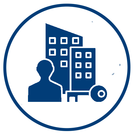 Icon of a person and buildings with a key