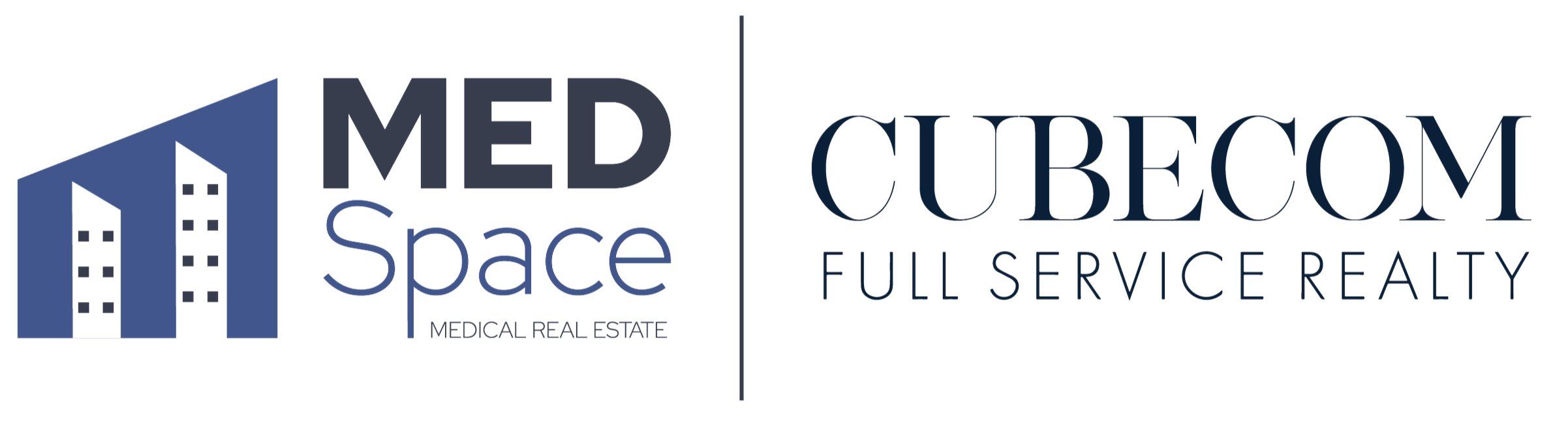 LOGO MED SPACE and CUBE COM FULL SERVICE REALTY with house graphic.