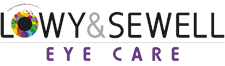Low & Sewell Eye Care logo with text in purple and black, featuring a colorful eye graphic