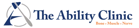 Logo for The Ability Clinic with a silhouette of a person in a wheelchair and a star, with the text 'The Ability Clinic' and 'Bone-Muscle-Nerve' in orange.