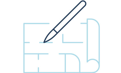 Blueprint with a ruler and drafting tools.