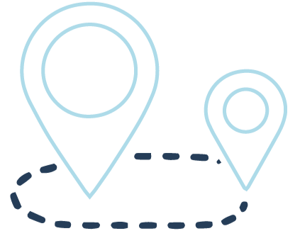 Icon of two location pins connected by a dashed route line.
