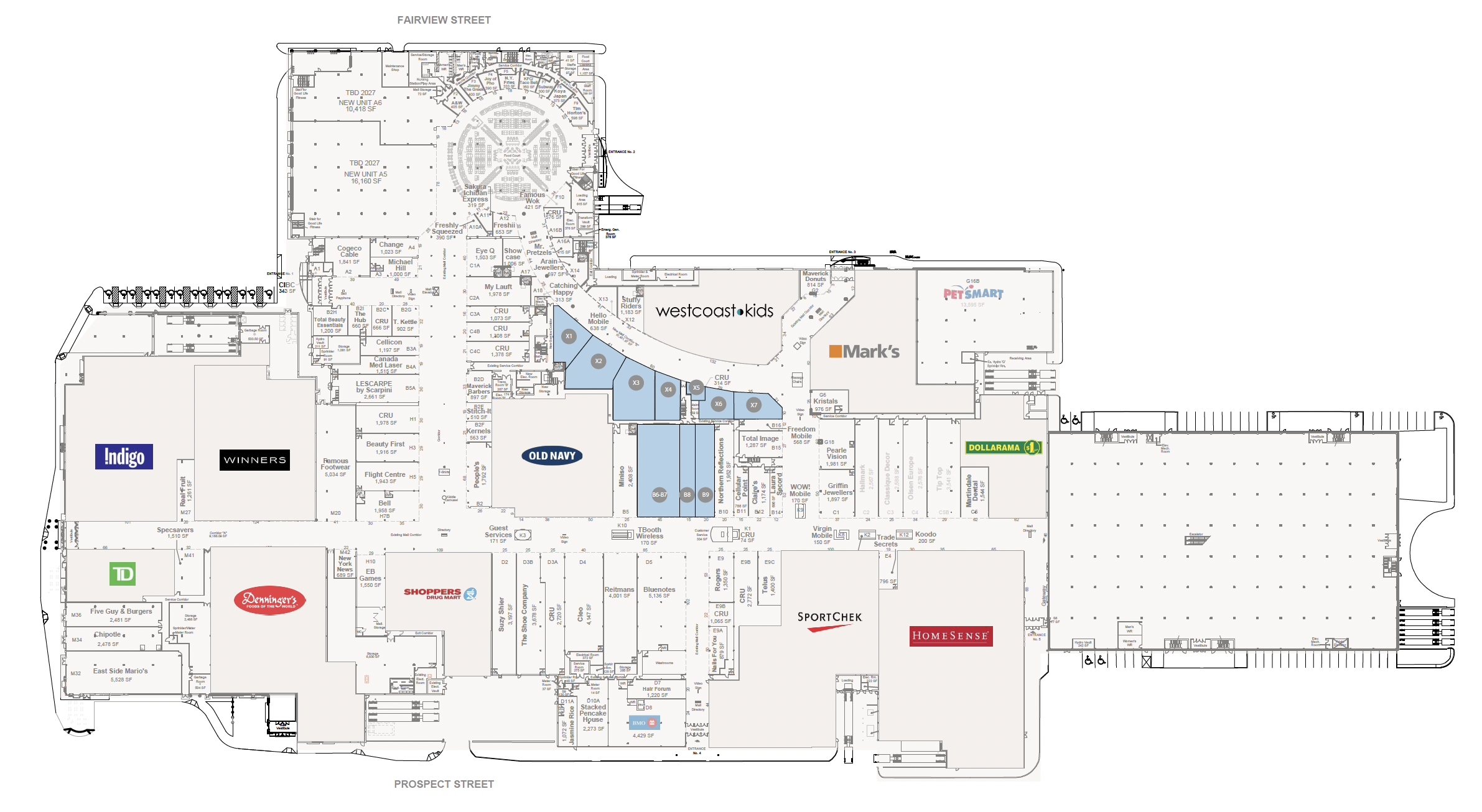 Burlington centre site map showing the medical spaces available for lease
