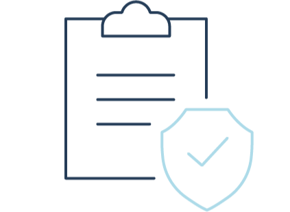 Icon of a clipboard with a shield and checkmark, symbolizing security or verification.