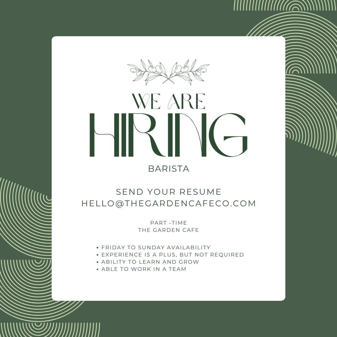 Brewing talent one espresso at a time&mdash;join our team and let&rsquo;s steam things up together!

This position is part-time:
-Friday to Sunday availability
-Experience is a plus but not required
-Ability to learn and grow
-Able to work in a team
