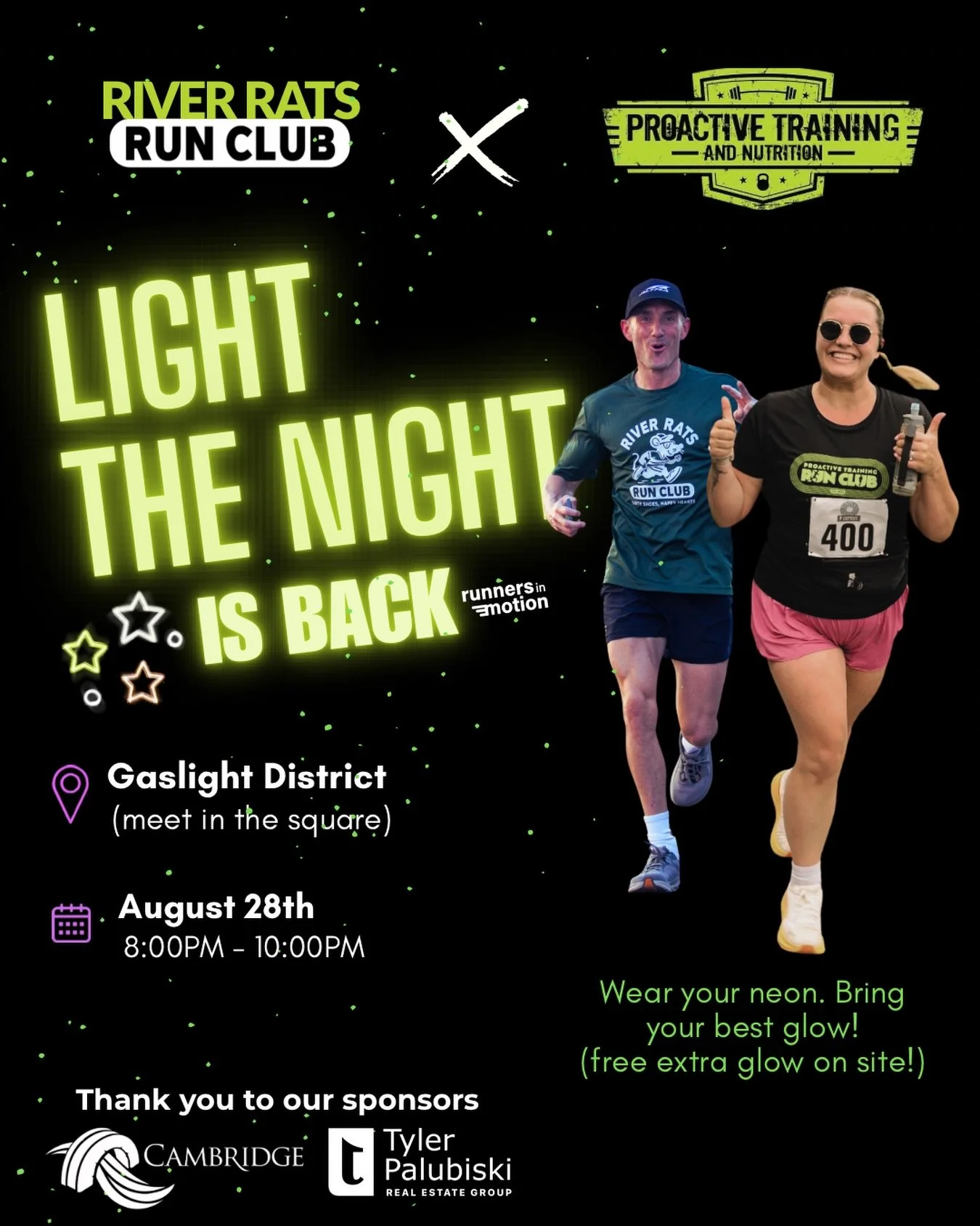 LIGHT THE NIGHT ✨🌙

We&rsquo;re chasing sunset and turning up the energy. We&rsquo;re kicking things off at 8:00 PM with our friends at @proactivetrainingcambridge who will lead us through an interactive warm up, and together we will glow through th