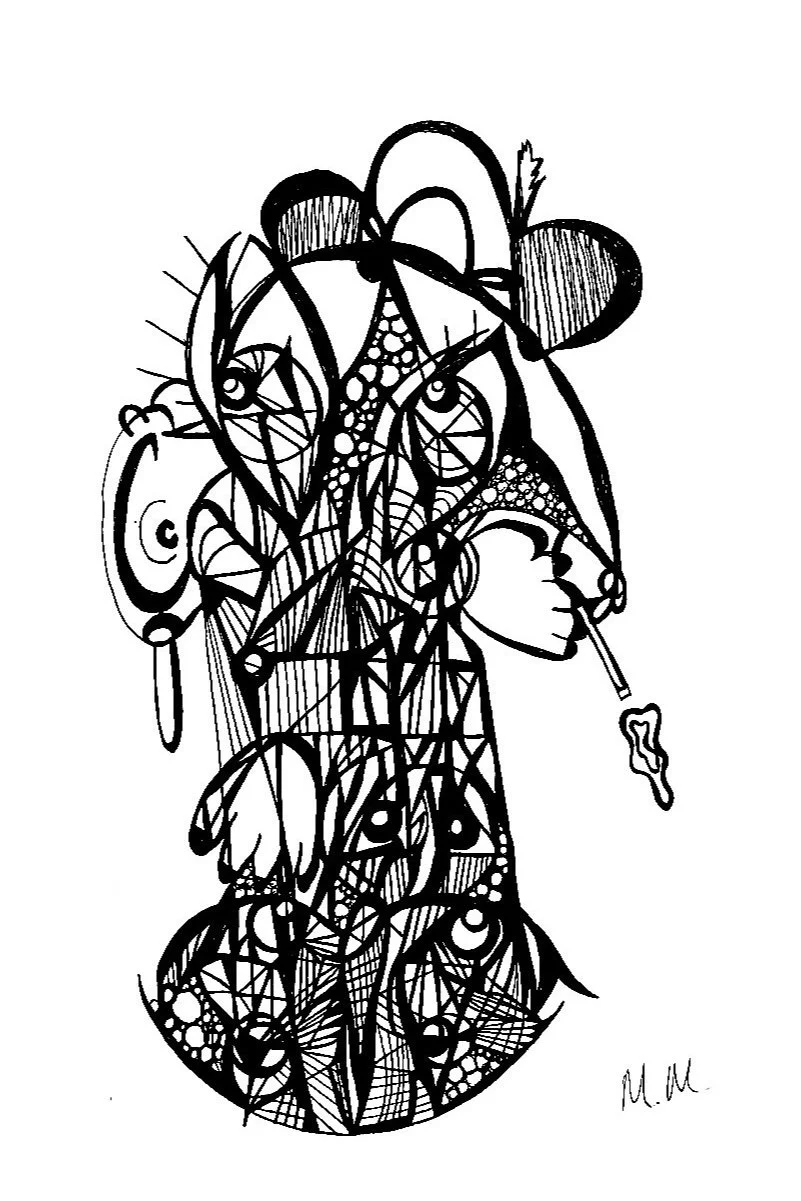 Line Work, black and white ink drawing by Minami Morris