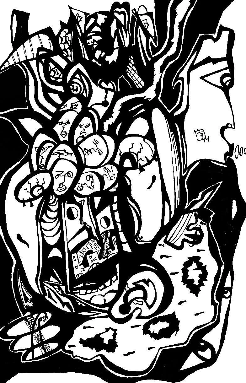 Line Work, black and white ink drawing by Minami Morris