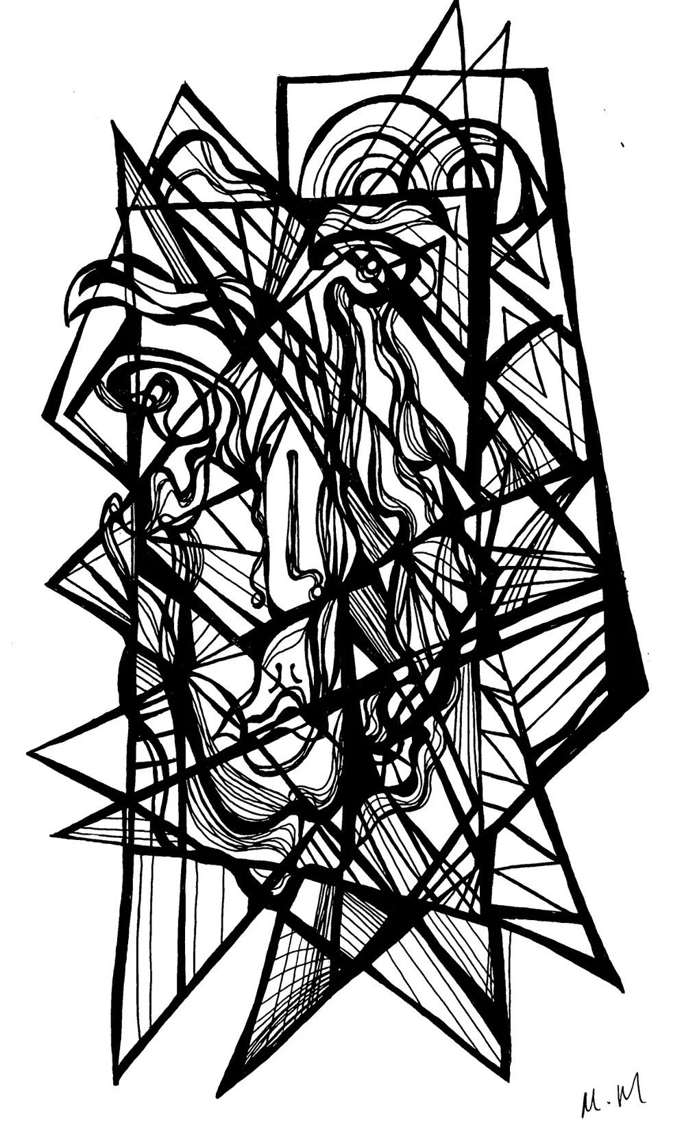 Line Work, black and white ink drawing by Minami Morris