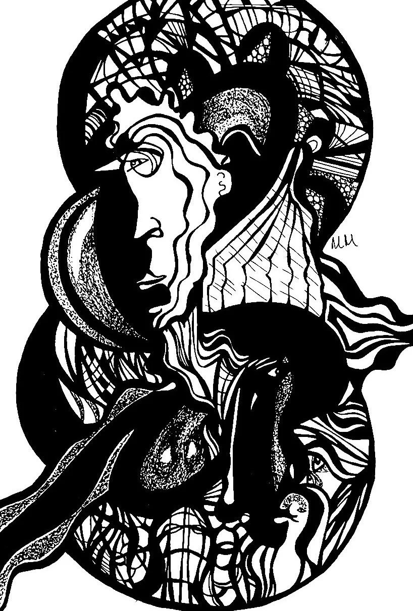 Line Work, black and white ink drawing by Minami Morris