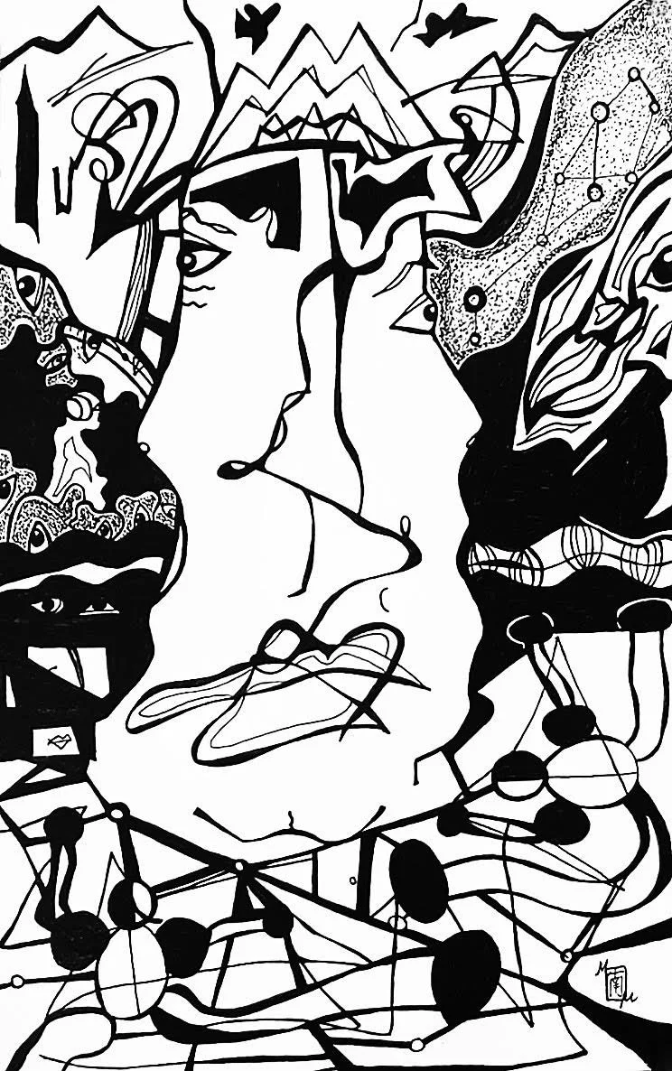 Line Work, black and white ink drawing by Minami Morris