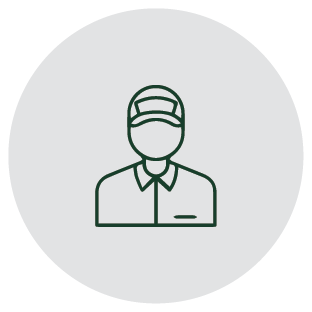 Outline icon of a person wearing a cap and face mask, dressed in a collared shirt.