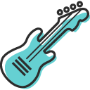 An electric guitar icon with black background