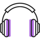 A pair of over-ear headphones with purple accents.