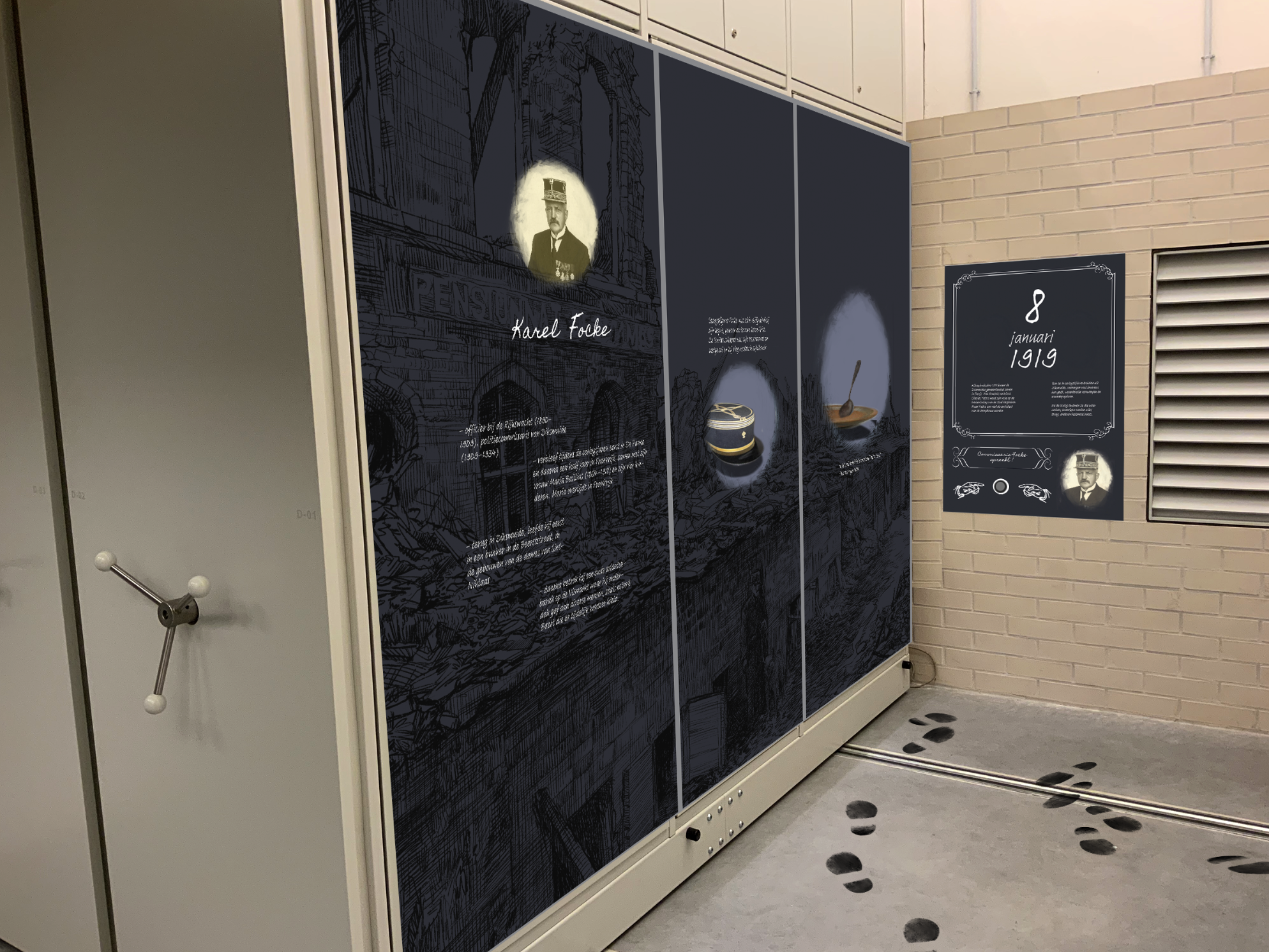 Diksmuide Feniks: scenografie, printed wallpaper, handdrawn illustrations