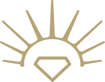 Stylized sun with a diamond shape at the center and rays extending outward.