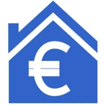 Logo con una casa y el símbolo del euro en el centro