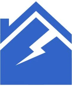 Logotipo azul que combina una montaña y un rayo