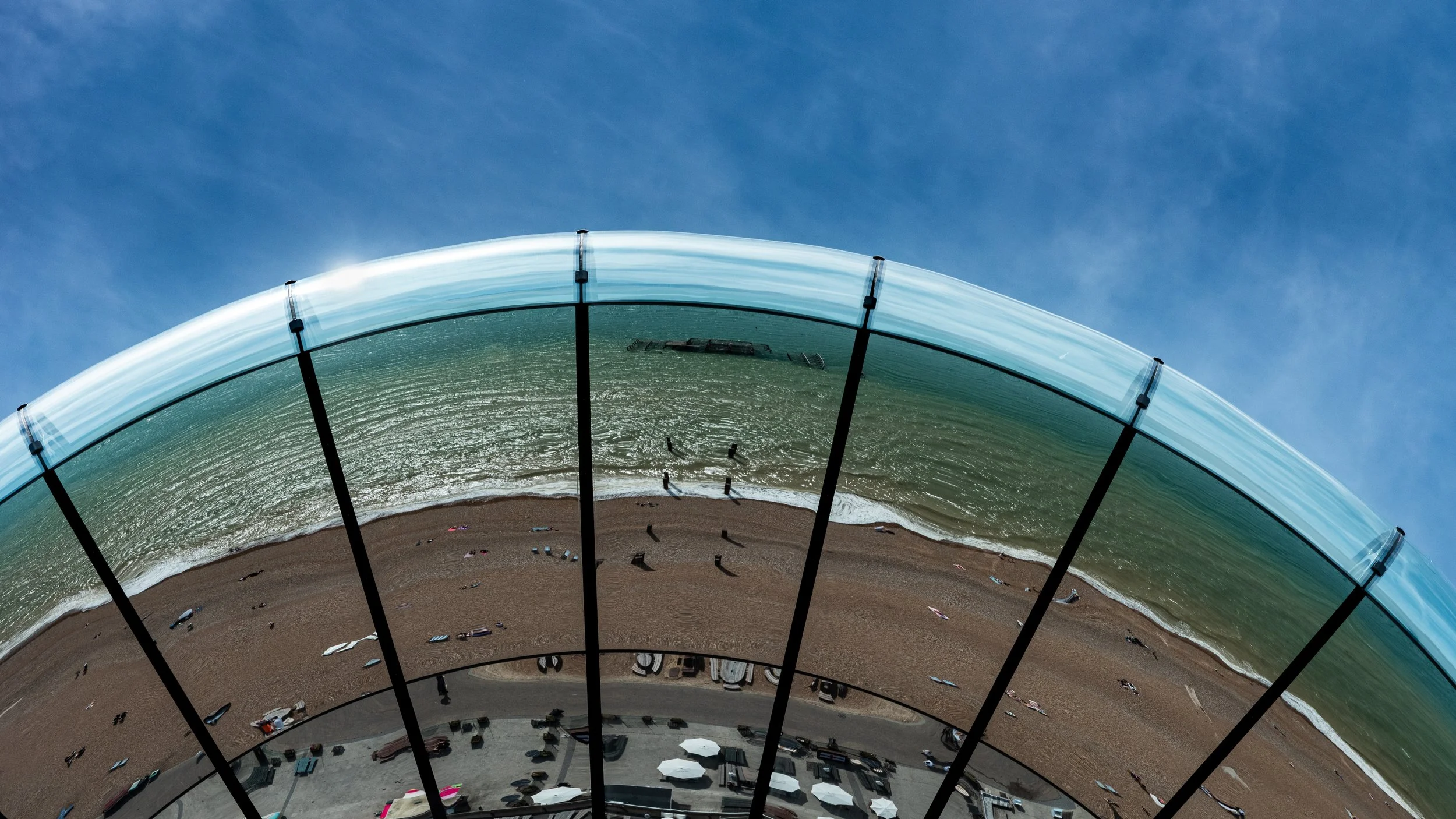 West Pier Reflected in the I360, Brighton, England