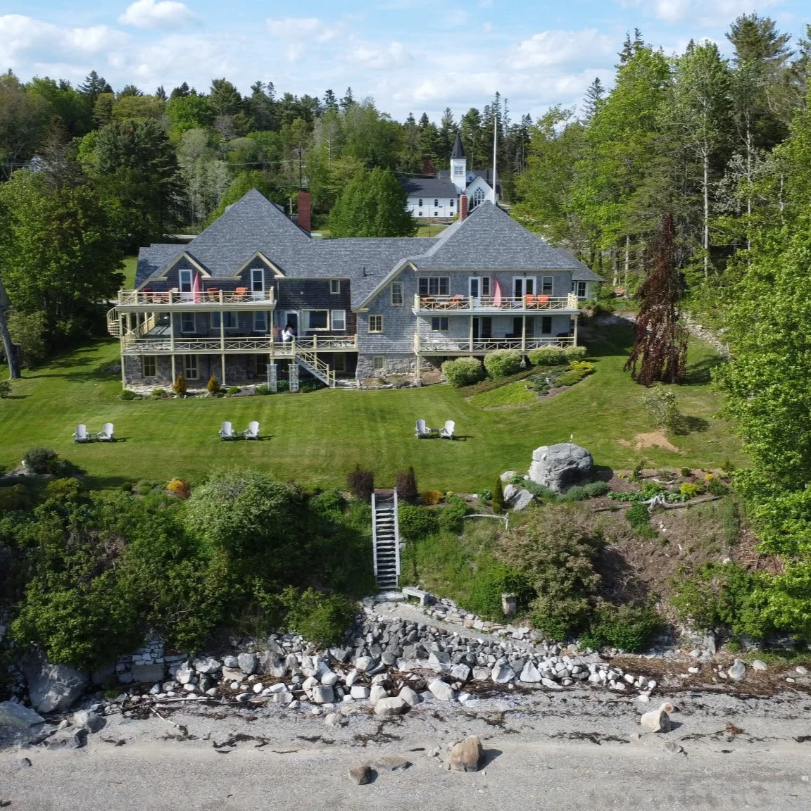 View of the inn and our beach from over Frenchman's Bay. 