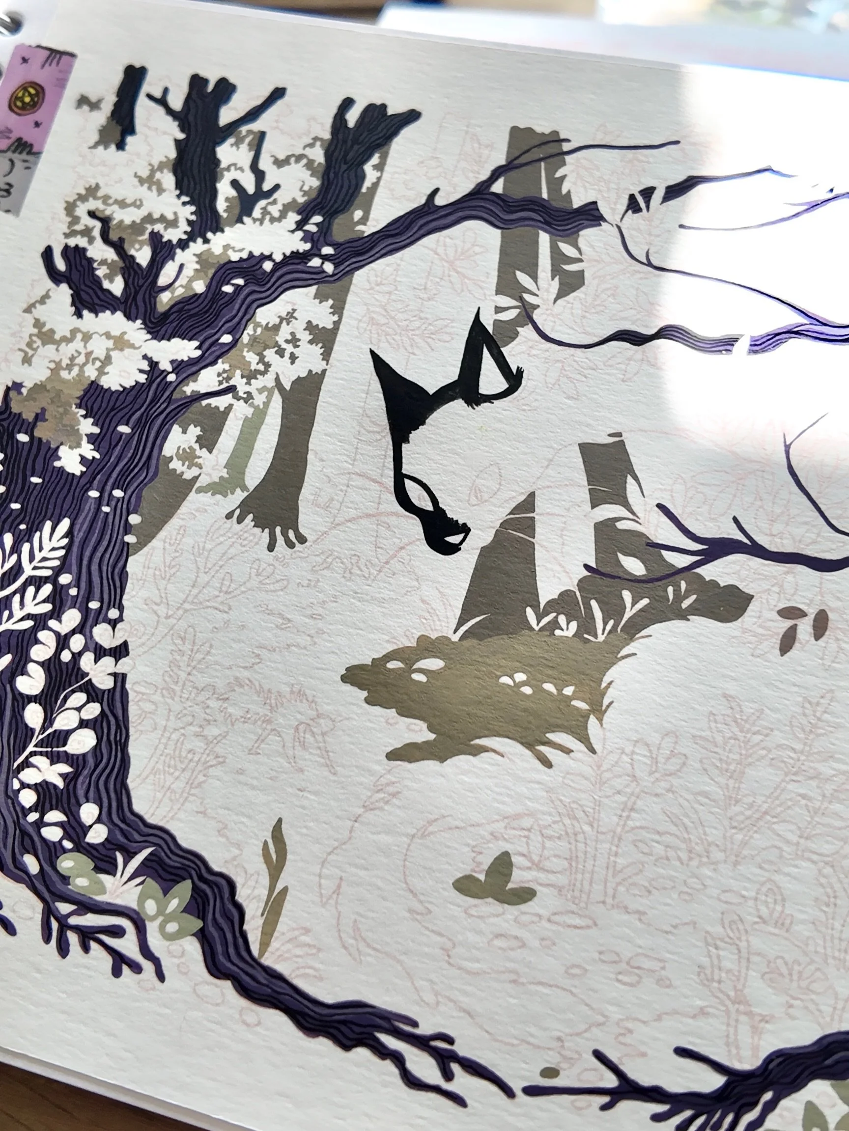 I&rsquo;m painting in the big Cath Palug today! It&rsquo;s a bit scary laying down all this black in the middle of the painting but there&rsquo;s no turning back now! #gouache #illustration #traditionalpainting #traditionalart #cathpalug