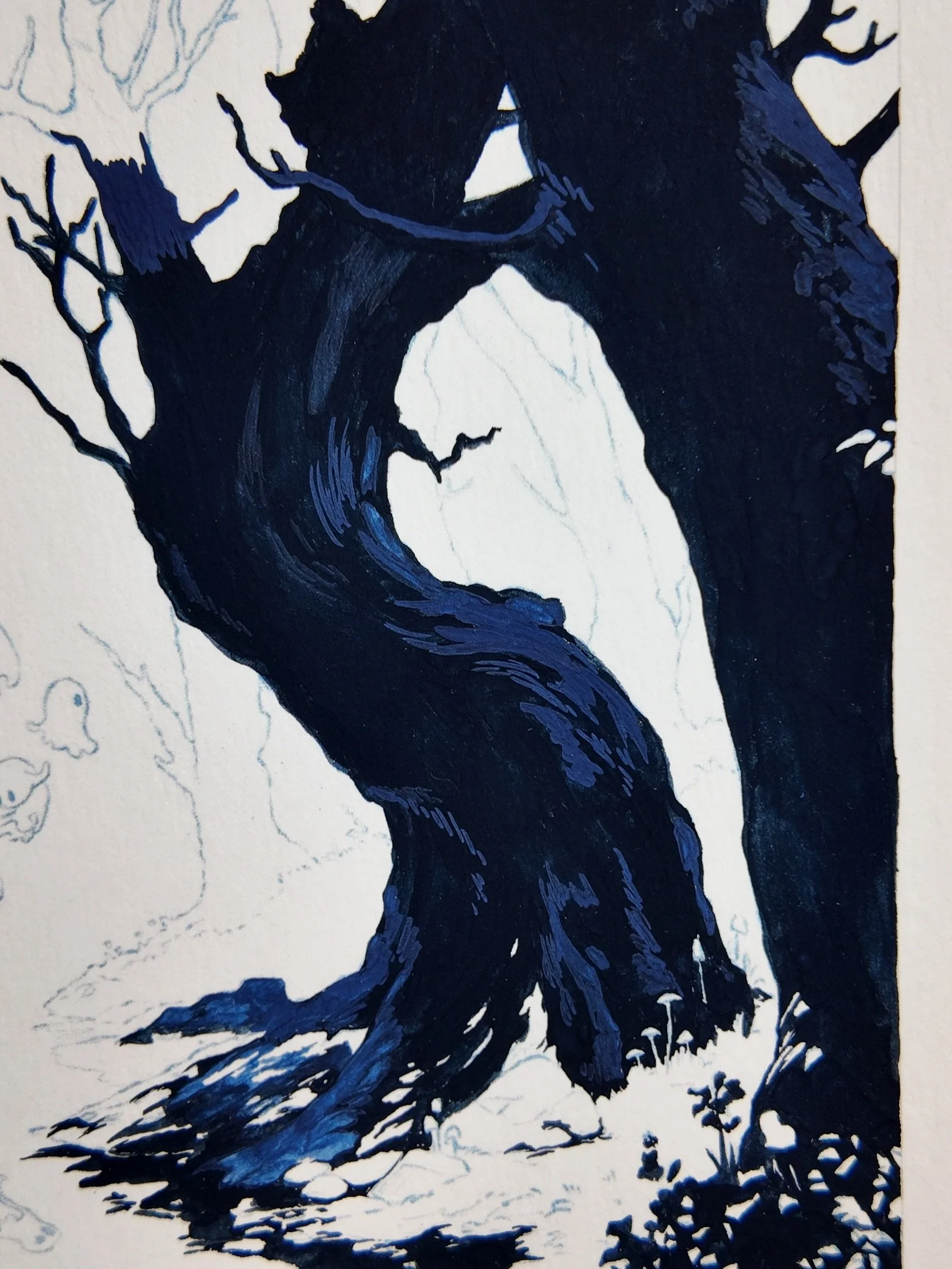 I&rsquo;ve started on the next tone along on this main painting for October&rsquo;s mail club, adding in the slightly lighter blue tone to blend in with the black-blue. I can&rsquo;t wait to share the title of this piece once I&rsquo;m further along 